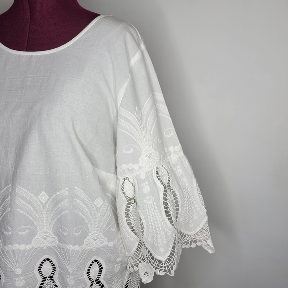 Alessa W Collection Womens 14 Top Crochet Eyelet Lace Feminine Bell Sleeve Tunic - Picture 2 of 10